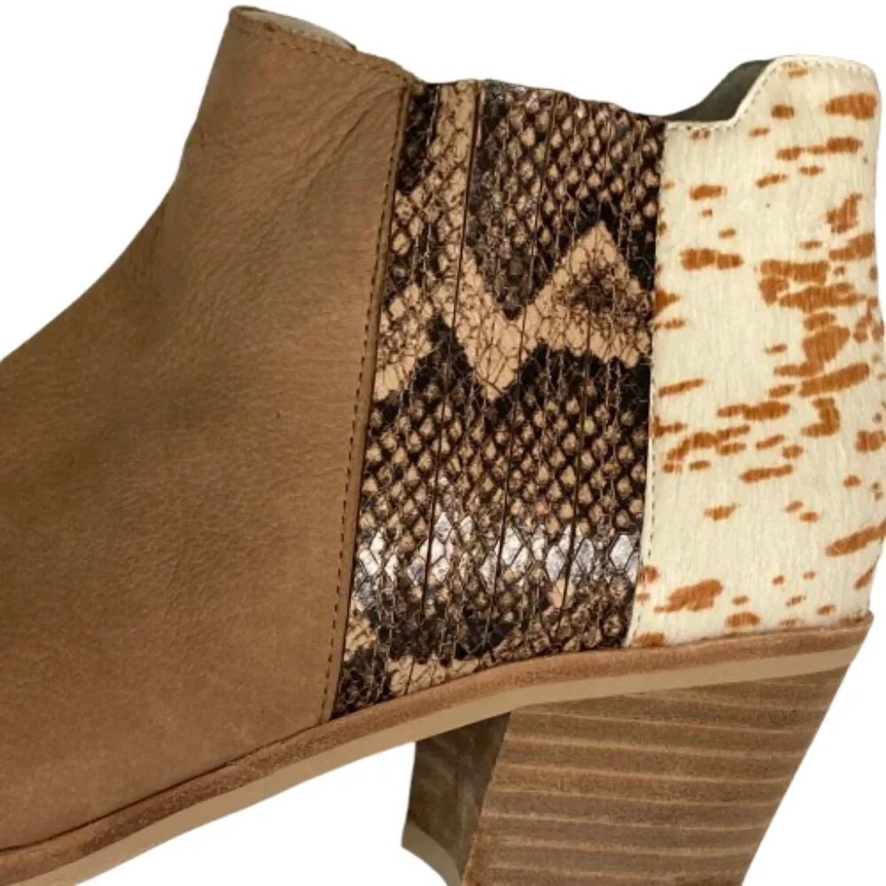 Dolce Vita Mixed Media Ankle Booties Suede Calf Hair Snakeprint Western size 9.5